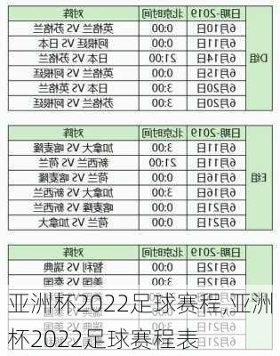 亚洲杯2022足球赛程,亚洲杯2022足球赛程表