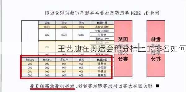 王艺迪在奥运会积分榜上的排名如何