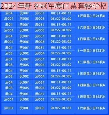 2024年新乡冠军赛门票套餐价格