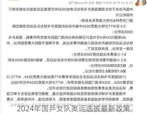 2024年国乒女队奥运选拔最新政策