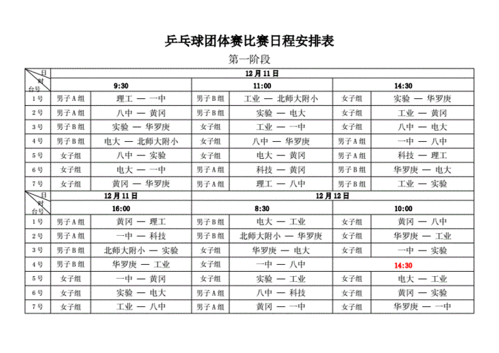 中国乒乓球赛事安排