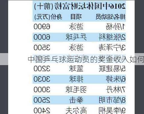 中国乒乓球运动员的奖金收入如何