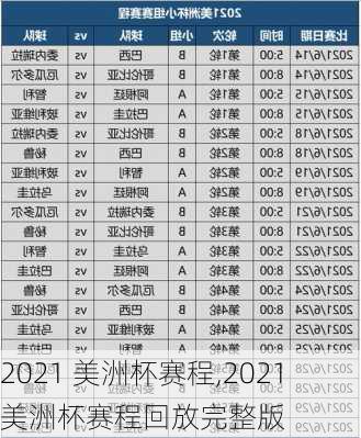 2021 美洲杯赛程,2021美洲杯赛程回放完整版