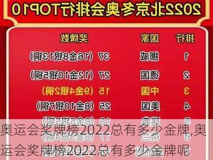 奥运会奖牌榜2022总有多少金牌,奥运会奖牌榜2022总有多少金牌呢