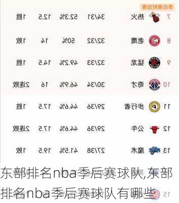 东部排名nba季后赛球队,东部排名nba季后赛球队有哪些