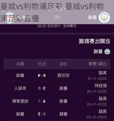 曼城vs利物浦足彩,曼城vs利物浦足彩直播