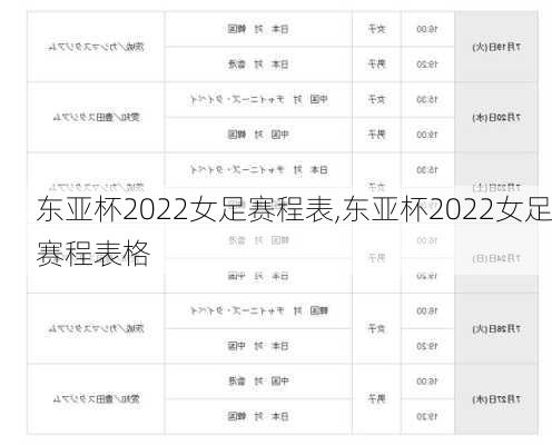 东亚杯2022女足赛程表,东亚杯2022女足赛程表格