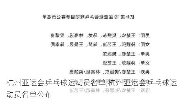 杭州亚运会乒乓球运动员名单,杭州亚运会乒乓球运动员名单公布