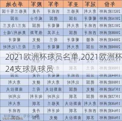 2021欧洲杯球员名单,2021欧洲杯24支球队球员