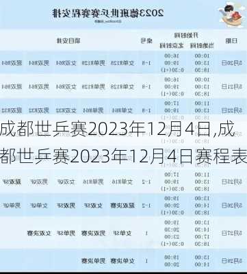 成都世乒赛2023年12月4日,成都世乒赛2023年12月4日赛程表