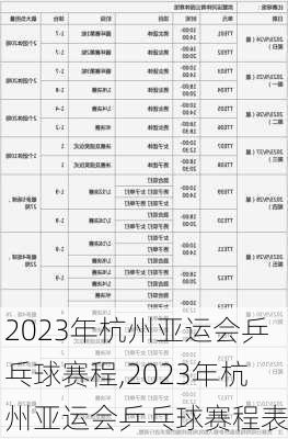 2023年杭州亚运会乒乓球赛程,2023年杭州亚运会乒乓球赛程表