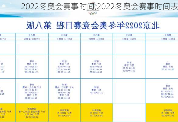 2022冬奥会赛事时间,2022冬奥会赛事时间表