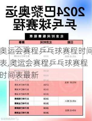 奥运会赛程乒乓球赛程时间表,奥运会赛程乒乓球赛程时间表最新